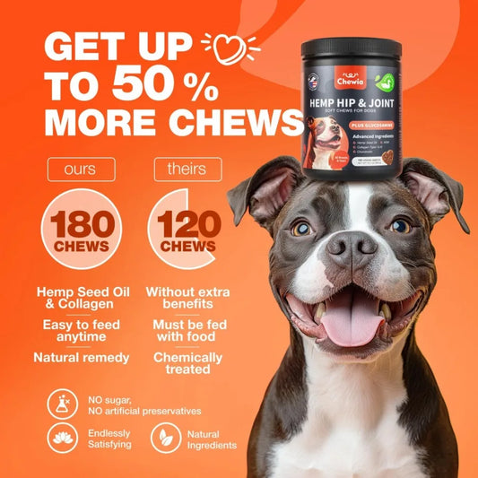 Glucosamine for Dogs Hemp Hip and Joint Supplement for Dogs Glucosamine Chondroitin Chews with MSM Turmeric Collagen for Mobility