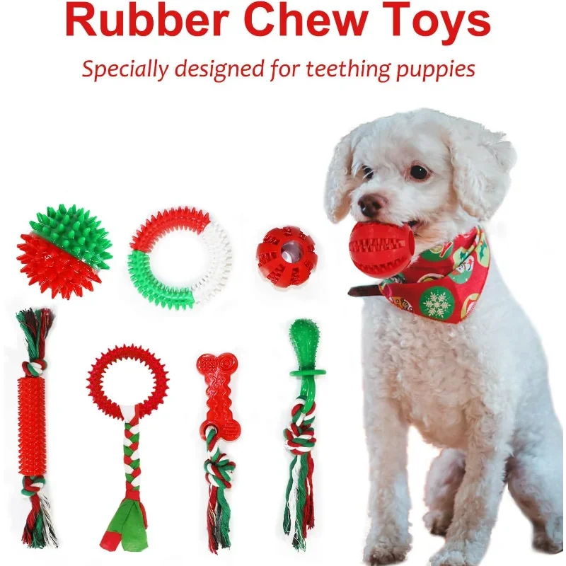 Christmas Dog Toys- Bulk 15 Pack-Puppy Chew Toys for Teething Small Medium Puppies Including Variety Tough Rubber/ Rope Toys-Dog Toys