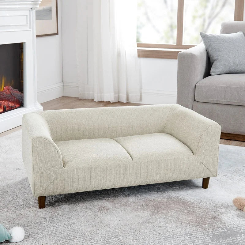 Modern Beige Rectangular Dog Sofa with Backrest and Armrests for Small Medium to Large Size Dogs- Soft Cushion- Beds & Blankets