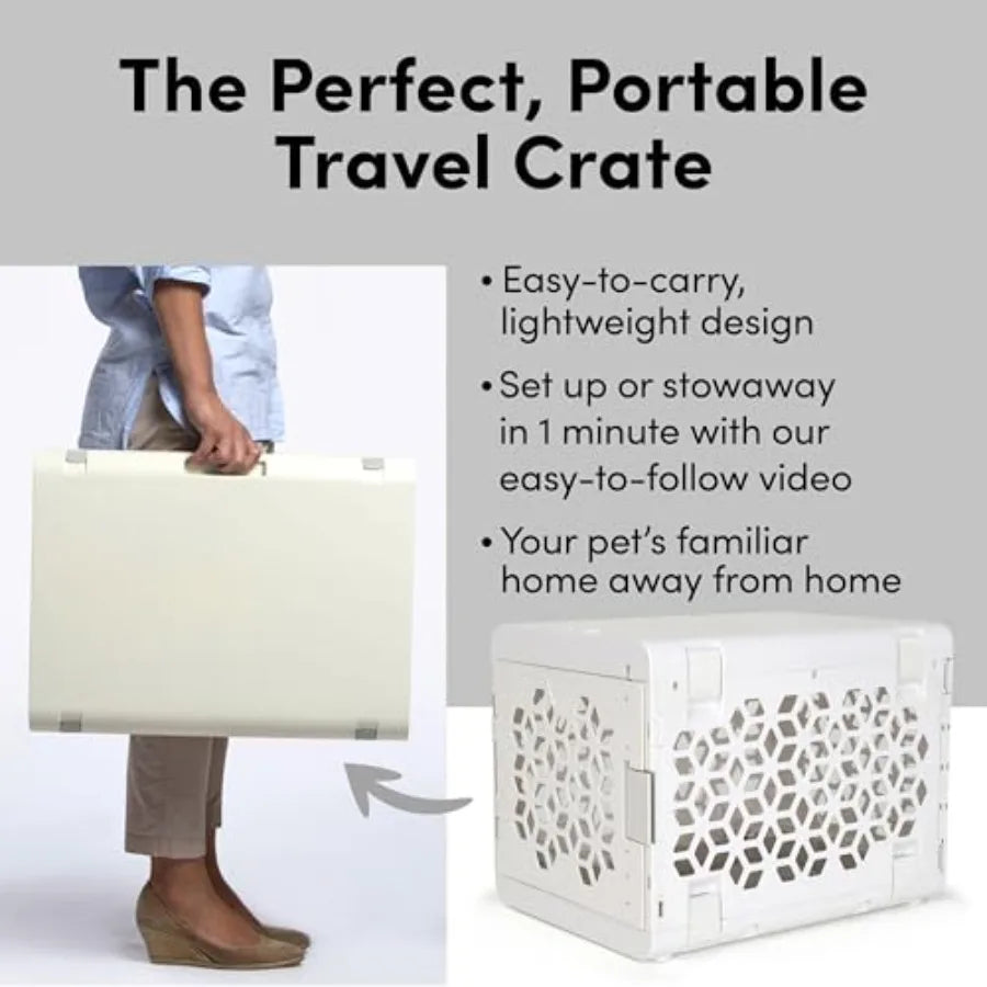 Stylish and Portable Collapsible Dog Crate with Washable Bed for Small Pets- Safe Indoor Kennel Set with Comfortable Pad -Lightweight