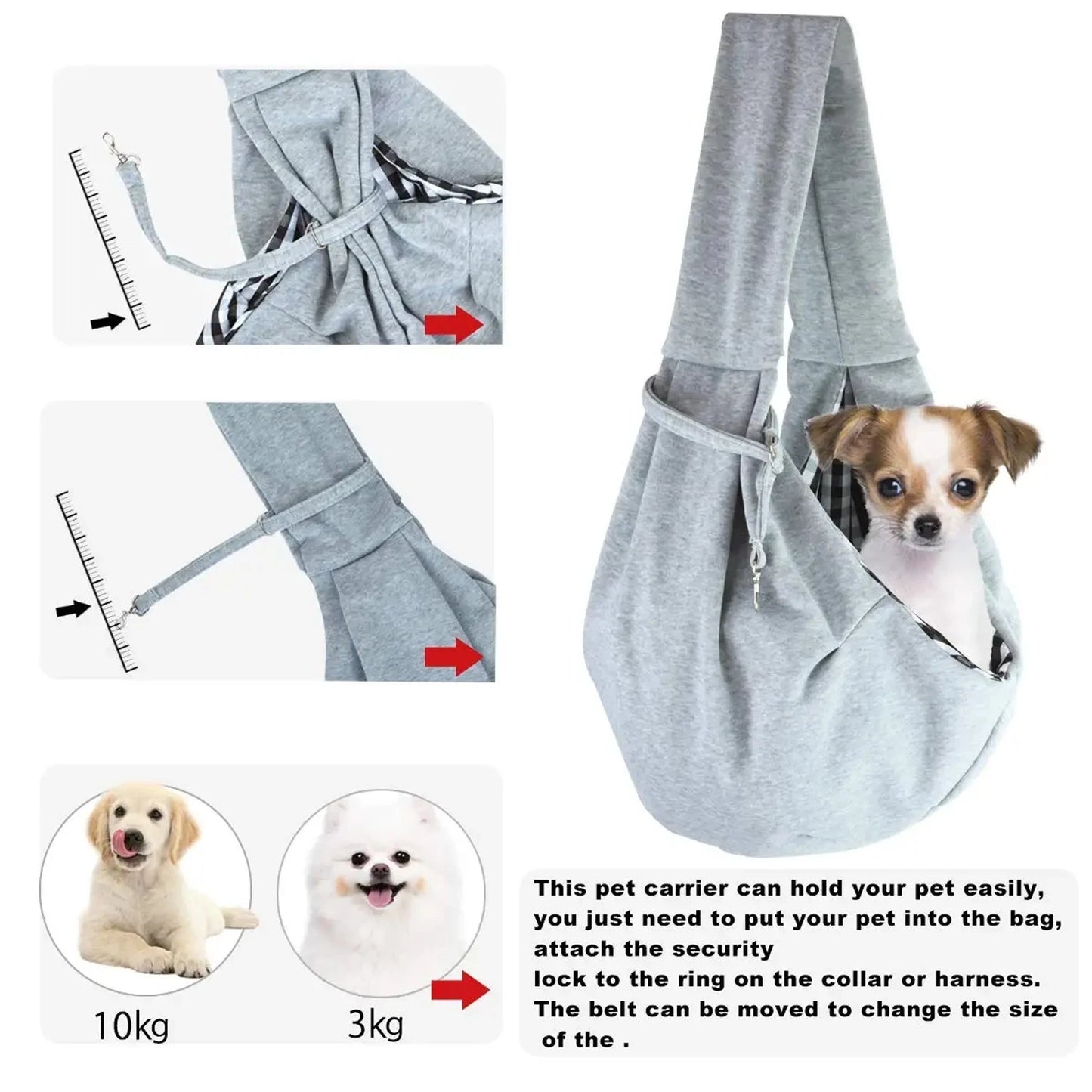 Small Pet Sling Holder- Hands Free-Reversible Paper Plastic Handbag- Dog Sling Carrier- Easy and Portable