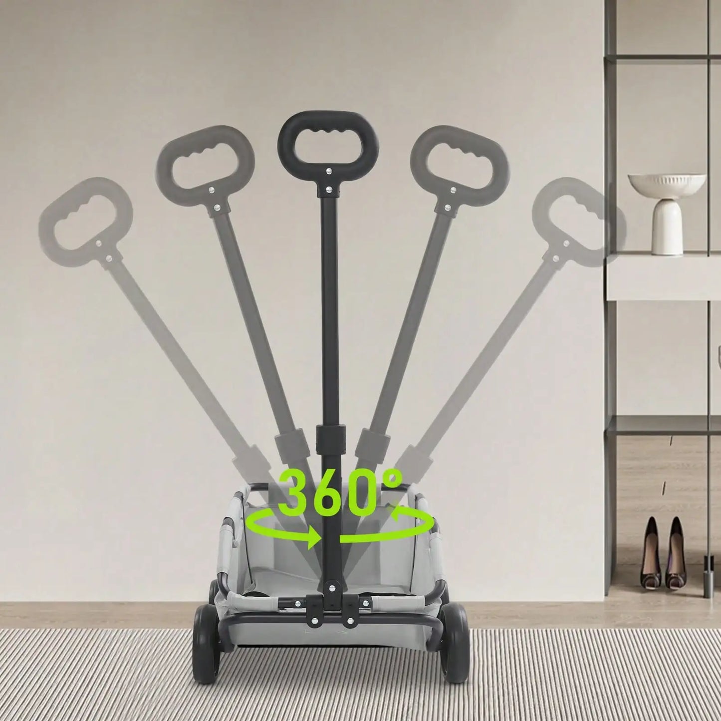 Gray Foldable Dog Stroller-360 Handle Rotation -Portable- Adjustable Pull Rod-Cart Shock-Absorbent Smooth-Rolling for Small Pets-Pet Strollers