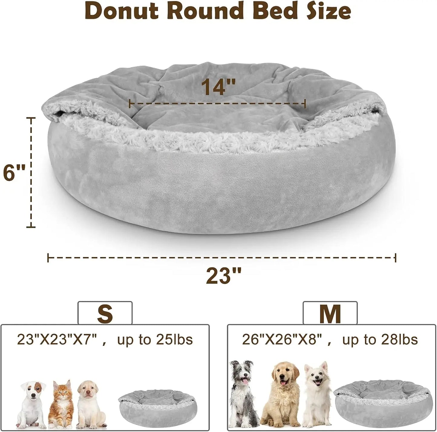 23-inch Cozy Dog Bed with Hooded Blanket- Anti-Anxiety Burrow Cave Bed for Small Dogs- Anti-Slip Bottom- Machine Washable-Beds & Blankets