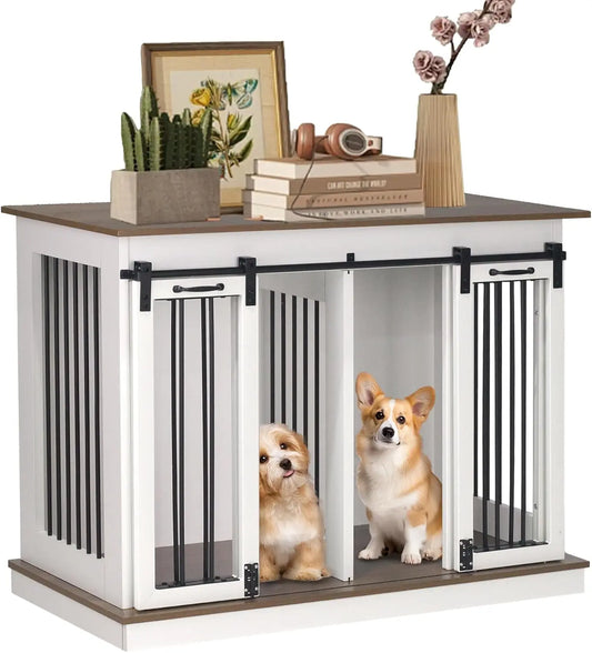 Dog Crate Furniture with Divider- Dog Crate for Small to Large Dogs- Large Indoor Dog Kennel Furniture with Double Doors-3 Drawers