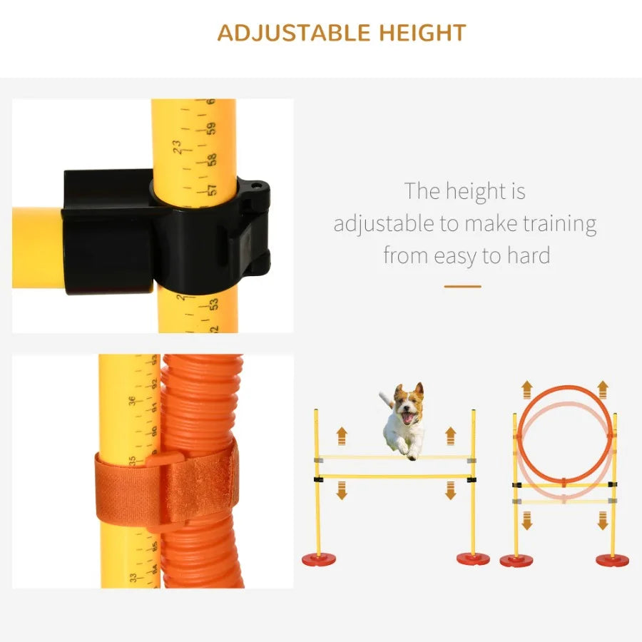 PawHut 3PCs Dog Agility Training Equipment- Outdoor Obstacle Course Starter Kit with Hoop, Hurdle, Weave Poles, and Carrying Bag
