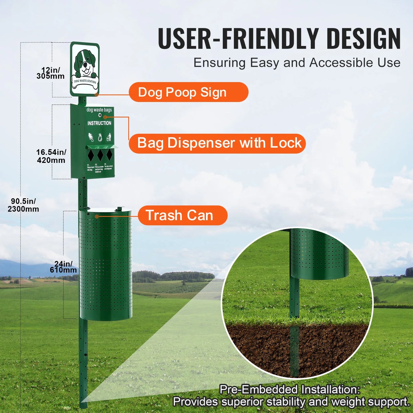SucceBuy Dog Waste Station with Hand Wash Bottle Commercial Dog Poop Station- Bag Dispenser- Dog Waste Disposal System for Outdoor-Pet Accessories