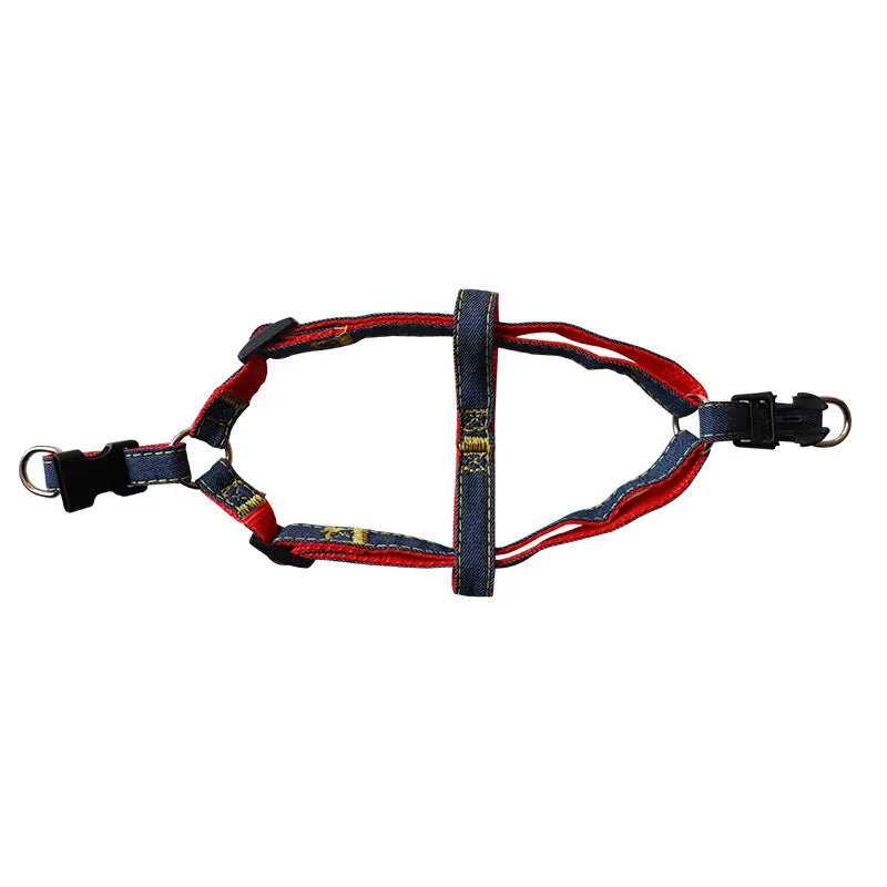 3 pcs Denim Dog Collar Harness Set- Pet Accessories-Collar/Leashes