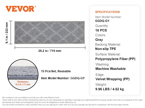 VEVOR Stair Treads Staircase Anti-Slip Mats- 28x9in and 30x8in Stair Carpet Treads- Soft Fabric- Noise proof Stair Mats- Machine Washable