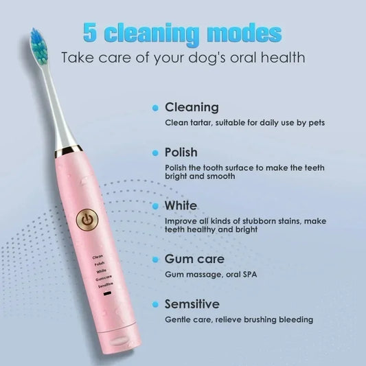 USB Electric Pet Replacement Rechargeable Toothbrush Electric Dog Cleaning Cat Brush with Tool Head