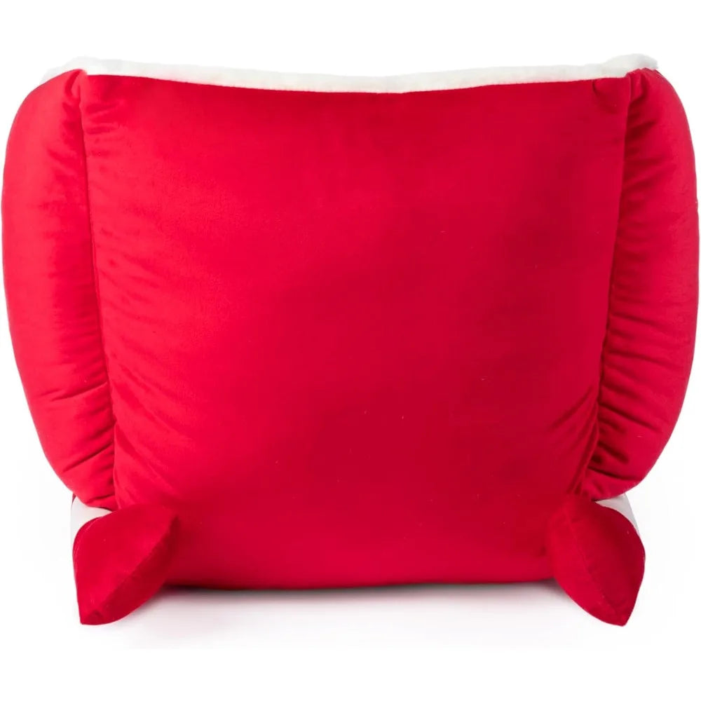 Holiday Sleigh Dog Bed, Red Velvet with Natural Color Faux Fur, Indoor and Outdoor Dog Bed, Holiday Themed Pet Beds