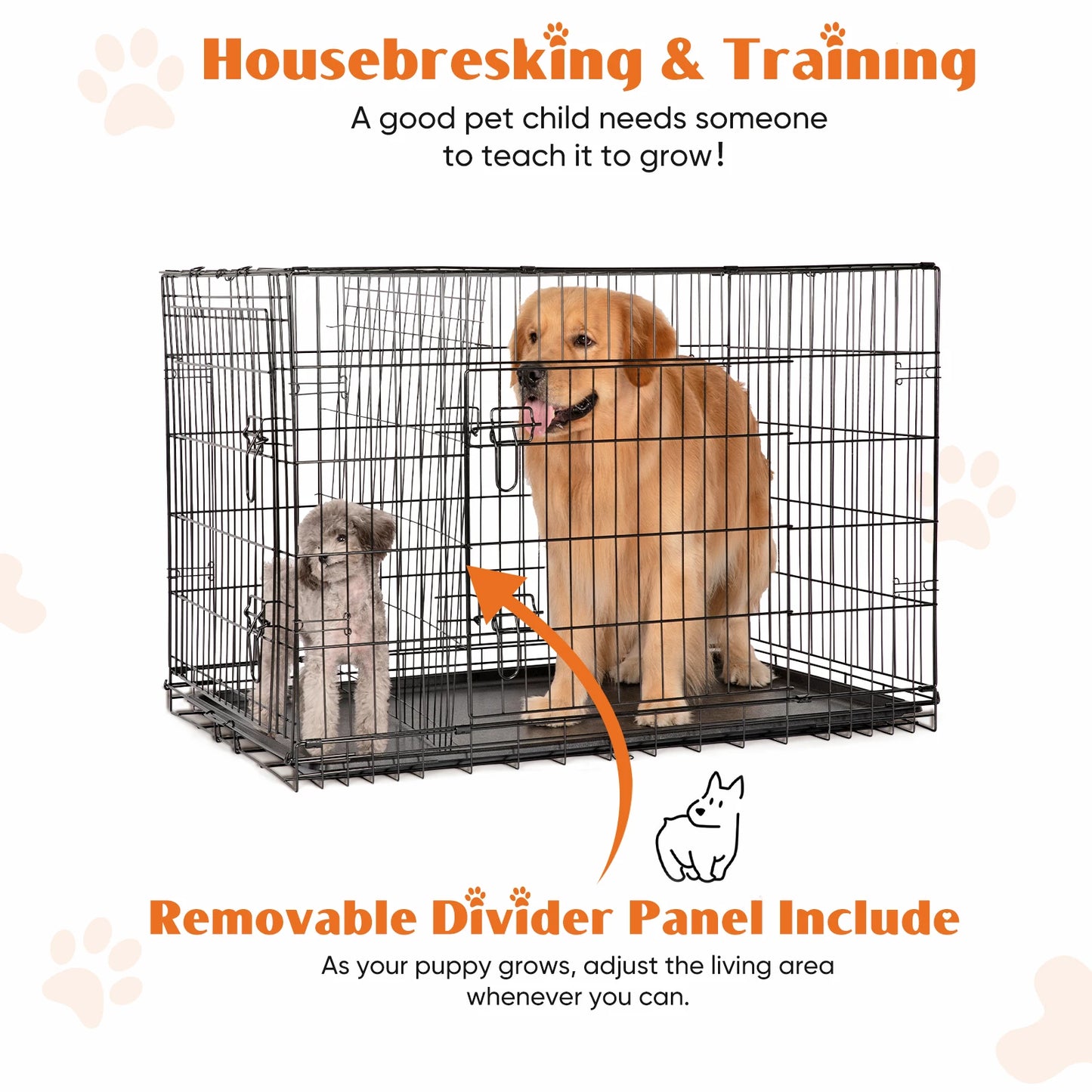 JHK Double Door Folding Metal Wire Dog Cage with Plastic Leak-Proof Pan Tray -Extra Large Pet Kennel for Indoor Outdoor Travel