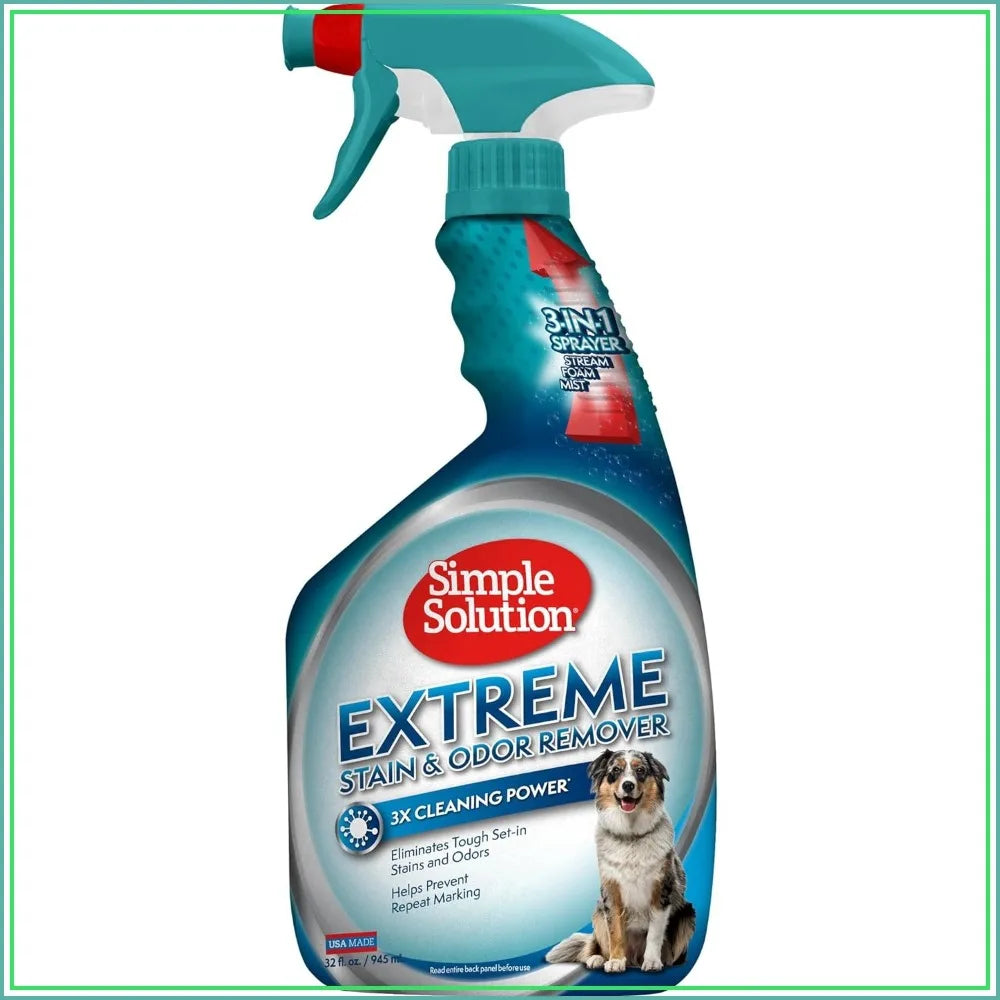 Enzymatic Pet Stain & Odor Eliminator Spray- 3X Power for Dog & Cat Urine-Poop- Vomit- 32 oz-Pet Grooming
