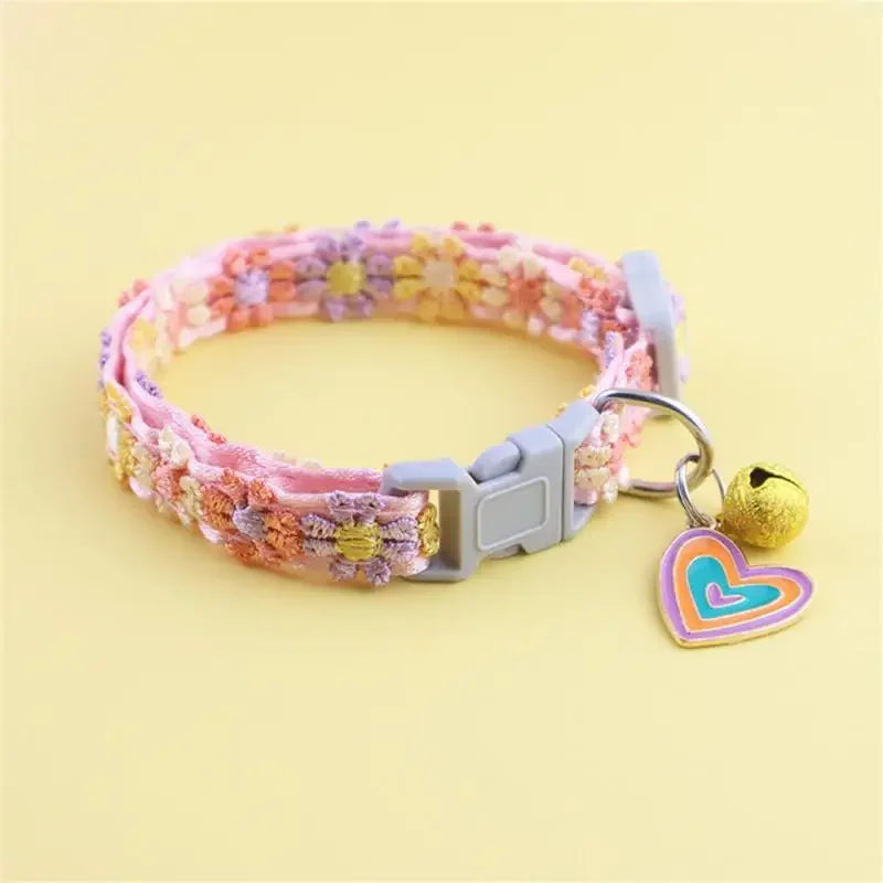 Fashion Rainbow Flower Collar With Bell- Kitten/ Puppy Necklace- Adjustable Buckle- Colorful Lace-Small dogs-Collars/Leashes
