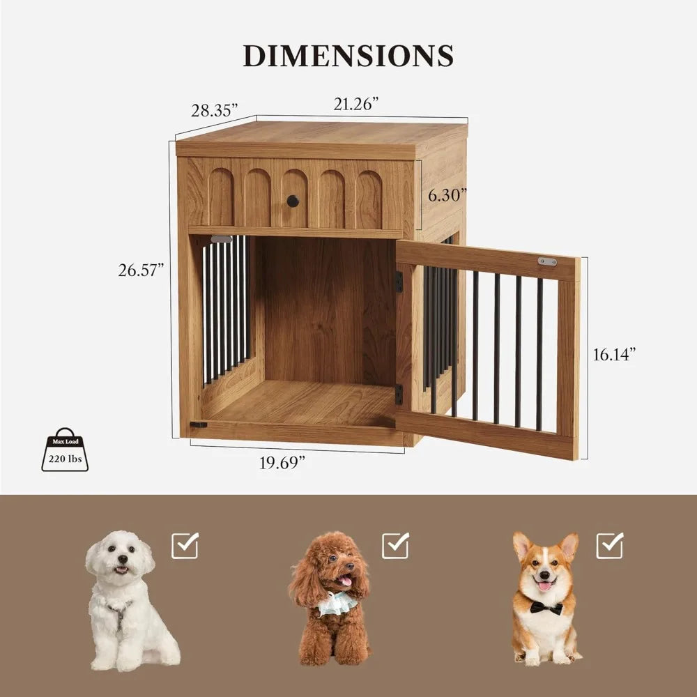 Dog Crate Furniture for Small Dogs, Wooden Dog Kennel with Drawer, Indoor Pet Crate End Table with 1.18-inch Tabletop, Decorative