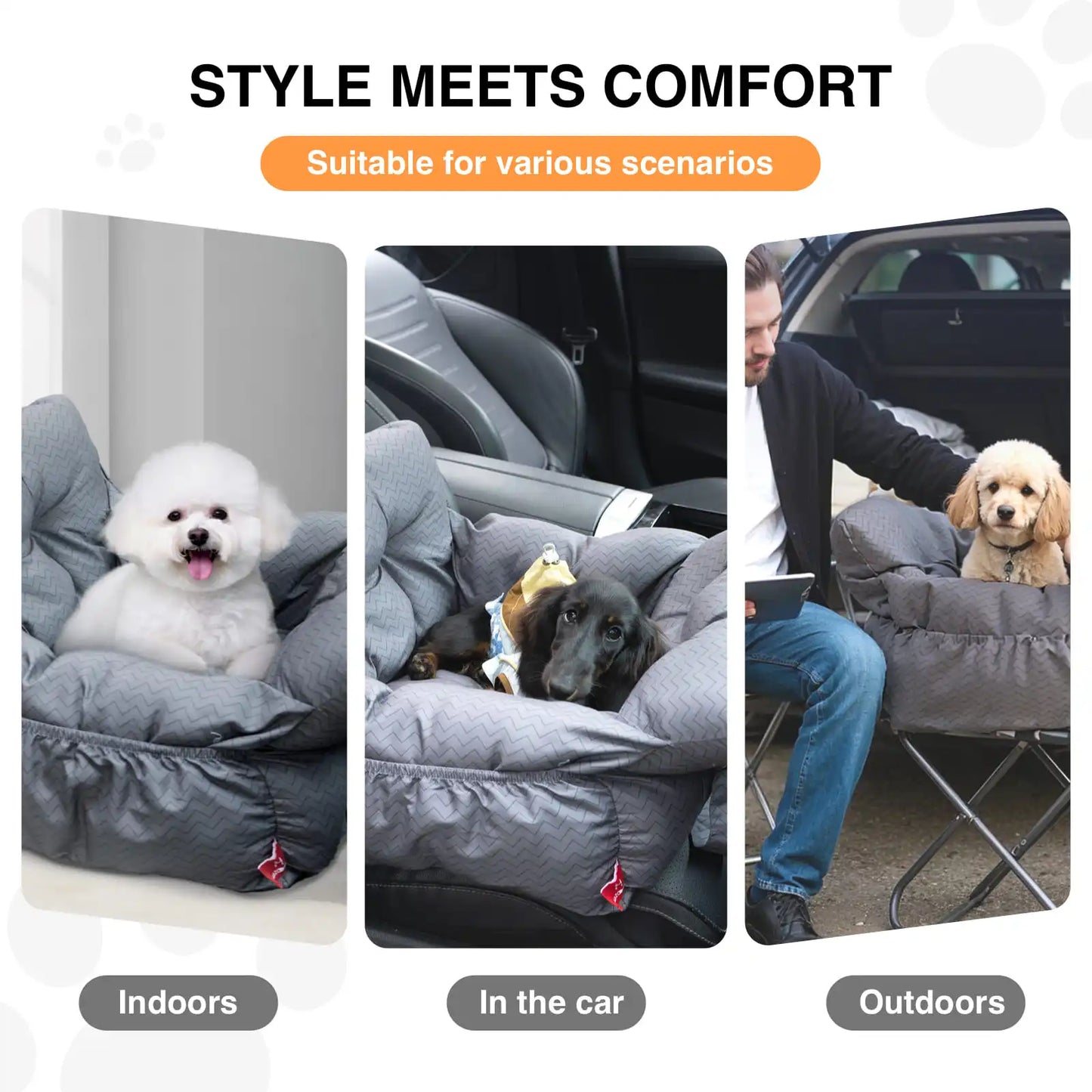 2-in-1 Dog Car Seat/ Carrier Bag - Detachable with Handles and Safety Belt- Travel Dog Booster Seat for Small Medium Dogs Cats