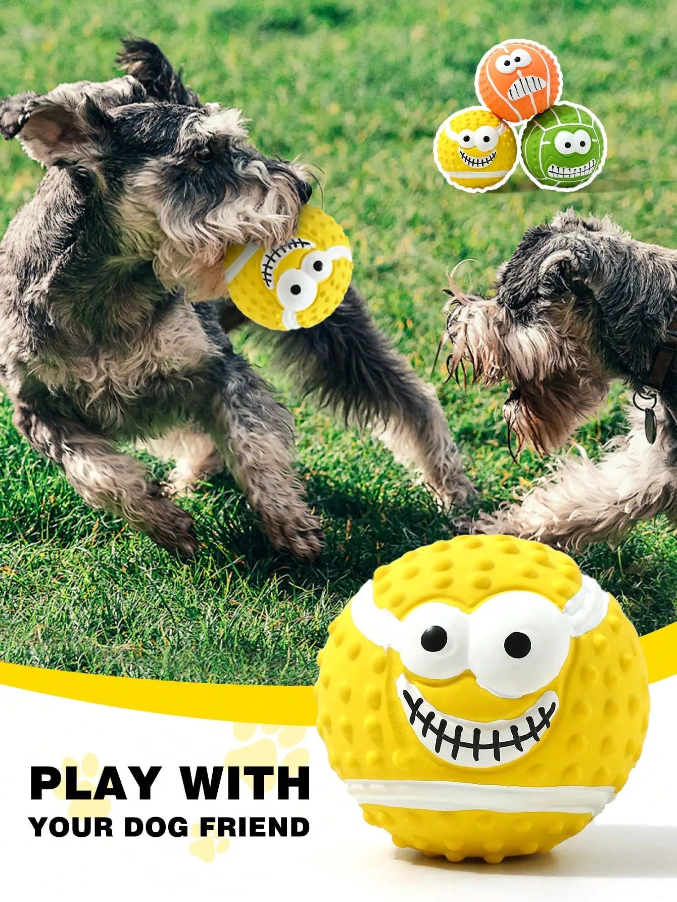 Cartoon Smiling Face Latex Dog Toy Ball- Interactive Chew Toy With Sound- Suitable For Small To Medium Dogs-Dog Toys