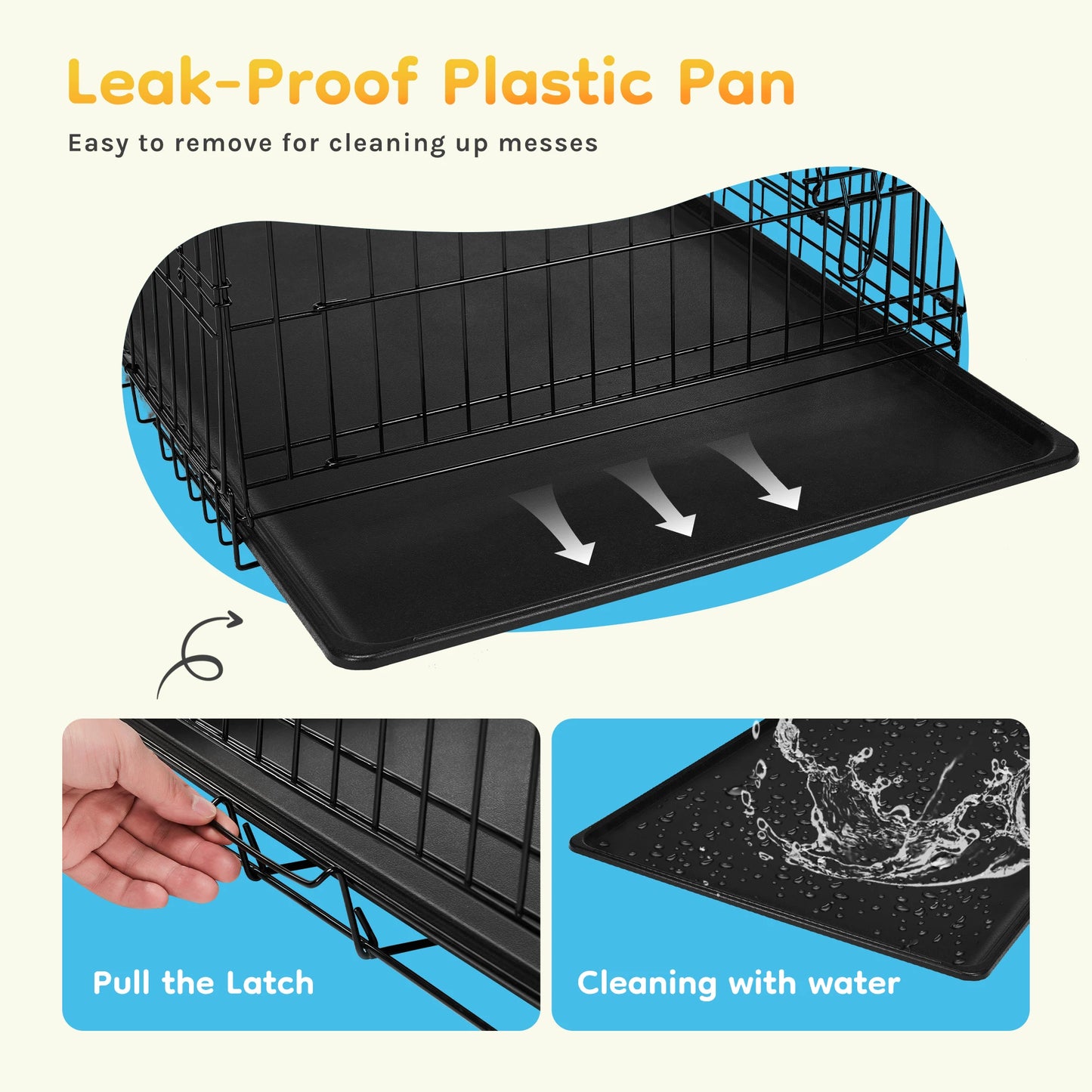 JHK Single Door 30 Inch Folding Metal Wire Dog Cage with Plastic Leak-Proof Pan-Foldable- Sizes S-XL-Crates