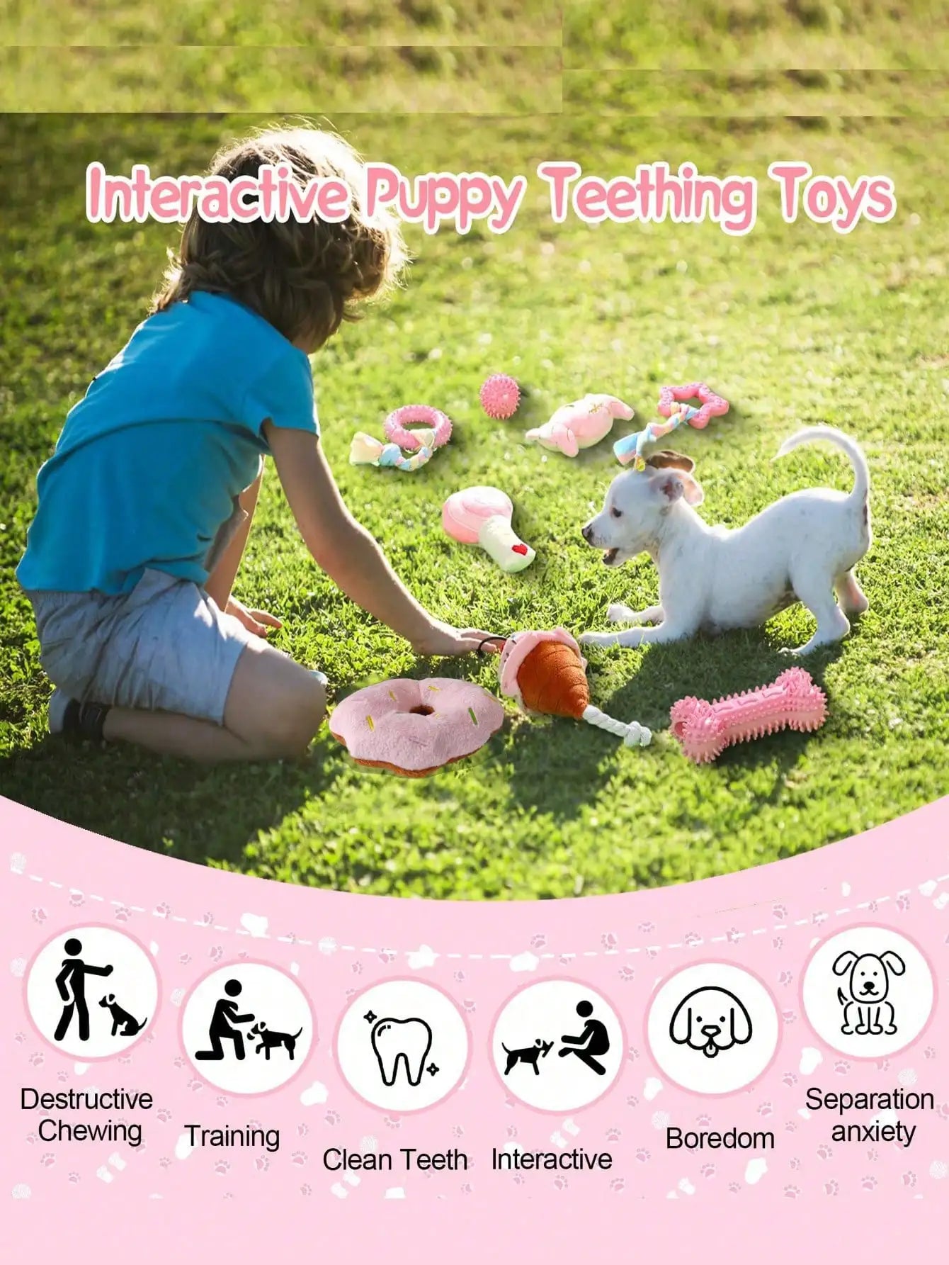 Girl Dog Toys- Teething Toys- Puppy Teething Toys- Puppy Feeding- Dog Supplies- Dog Accessories- Small Dog Chew Toys- Puppy Toys- Pink Dog Supplies With Soft Rubber Balls And Colorful Rope- Not Easily Broken- Easy To Clean- F