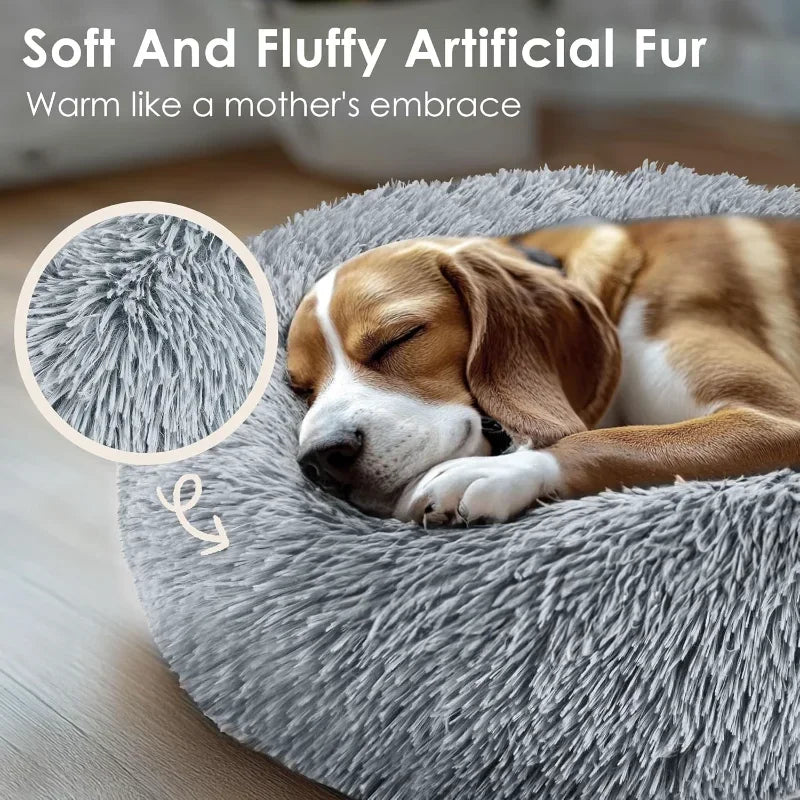 Dog Bed for Indoor- 20ins- Calming Donut Bed- Washable for Small Medium Dogs-Light Grey-Beds & Blankets