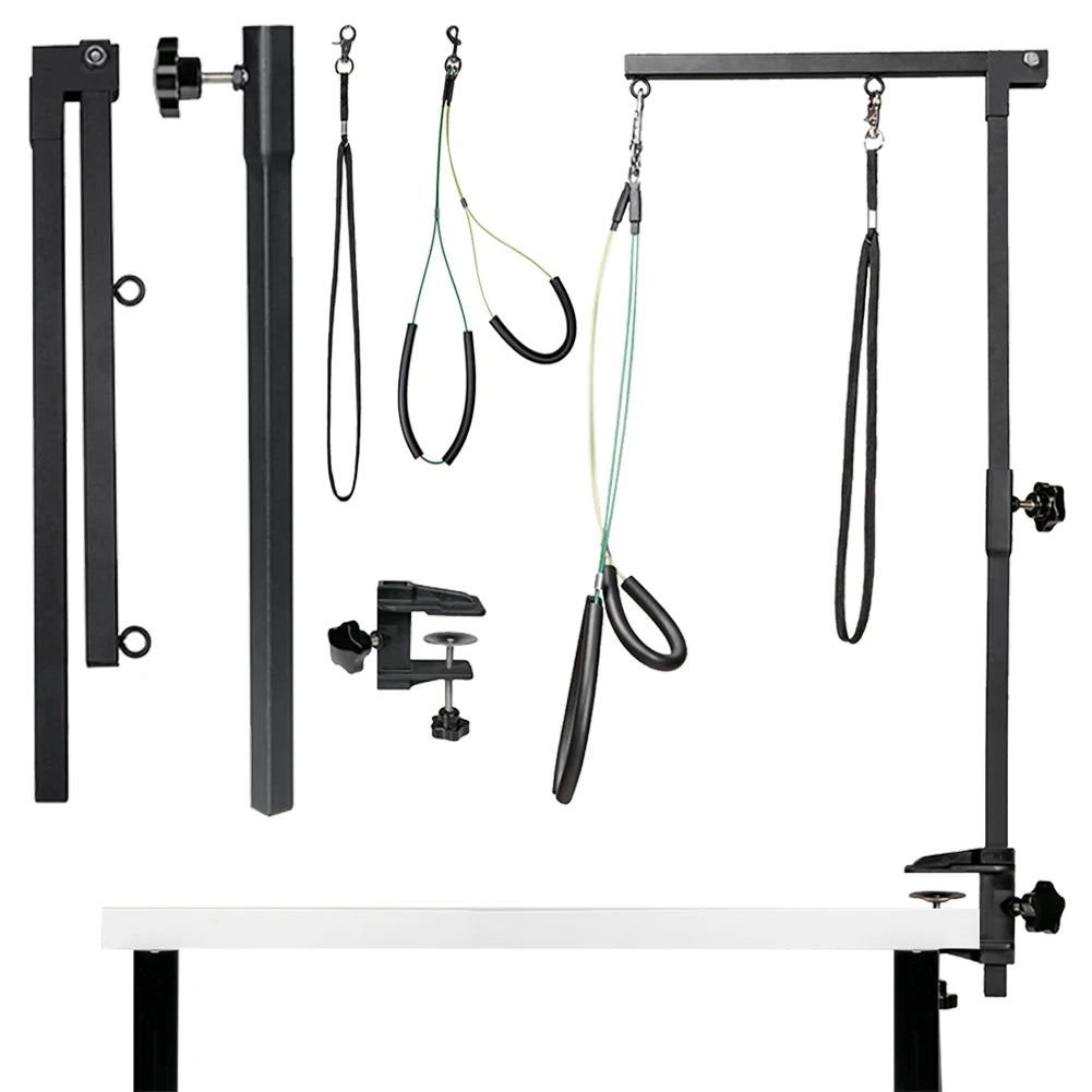 Pet Grooming Table- Holder with Bracket Arm- Adjustable- Telescopic Table- Foldable- Pets Grooming