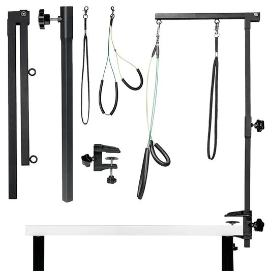 Pet Grooming Table- Holder with Bracket Arm- Adjustable- Telescopic Table- Foldable- Pets Grooming