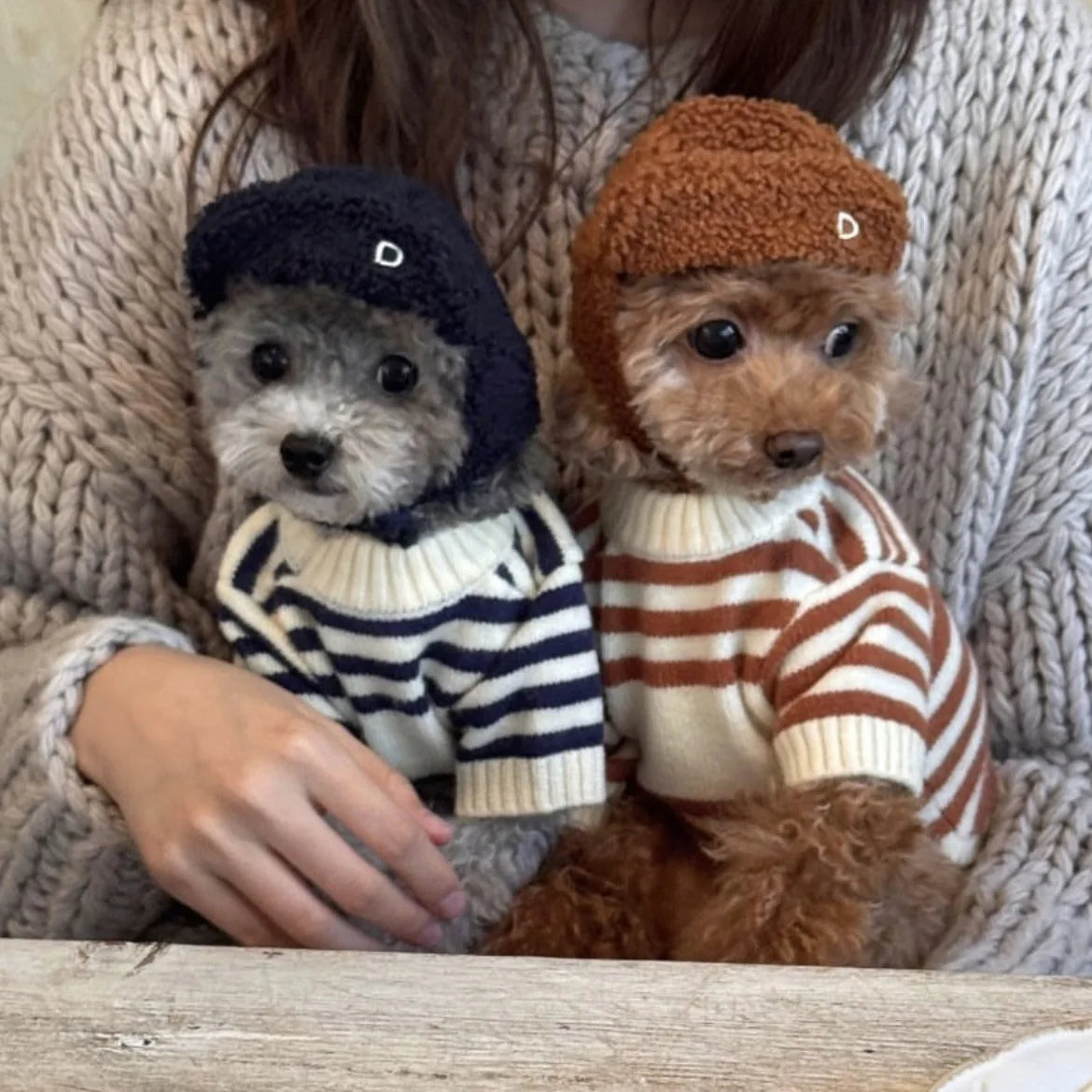 Pet Spring and Autumn Striped Sweater Warm Pet Knitted Sweater Autumn Winter Thickened Small Medium sized Dog Cat Teddy Coat