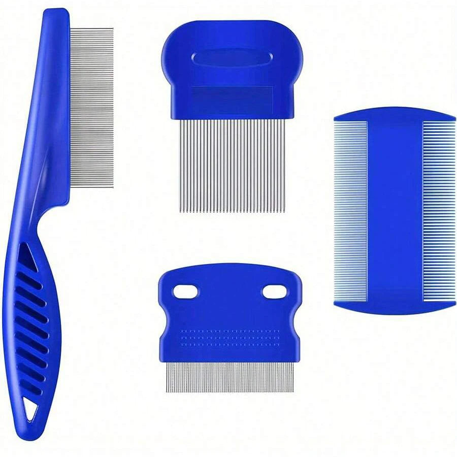 4 Pack Flea Lice Comb- Stainless Steel-Rounded Teeth- Double Sided- Professional-Pet Tear Stain Remover-Pet Grooming