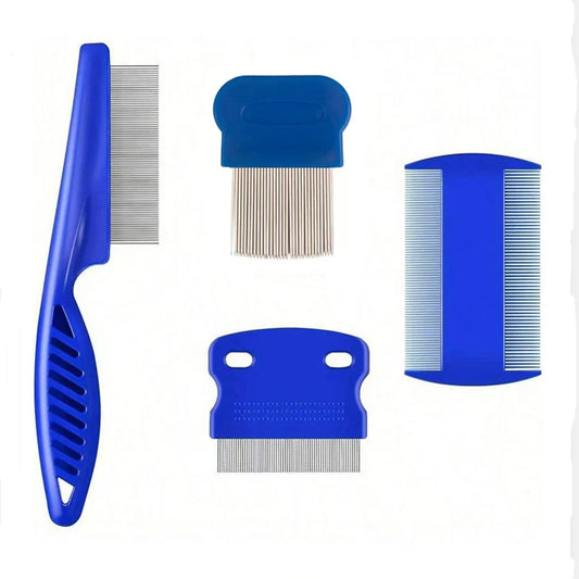 4 Pack Flea Lice Comb- Stainless Steel-Rounded Teeth- Double Sided- Professional-Pet Tear Stain Remover-Pet Grooming