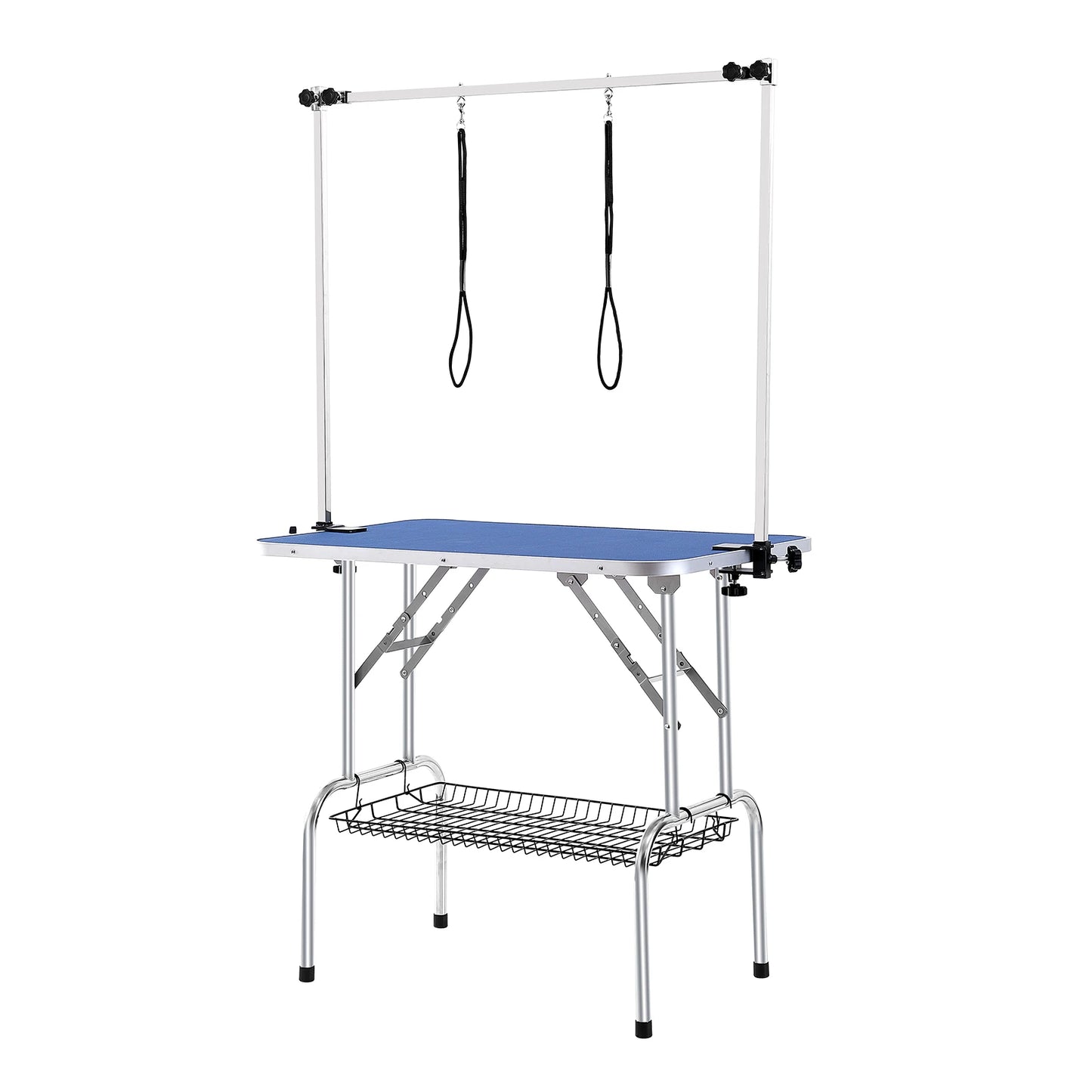 SucceBuy Pet Grooming Table Two Arms w/ Clamp Dog Grooming Station- Foldable Pets Stand for Medium Small Dogs with Grooming Loop-Pet Grooming