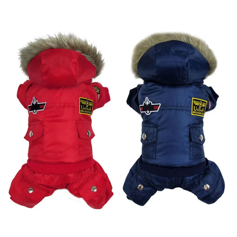 Autumn Winter Warm Pet Dog Jumpsuit- Uniform Thicken Hooded Dog Padded Coat- For Small Medium Dogs -Waterproof Coats