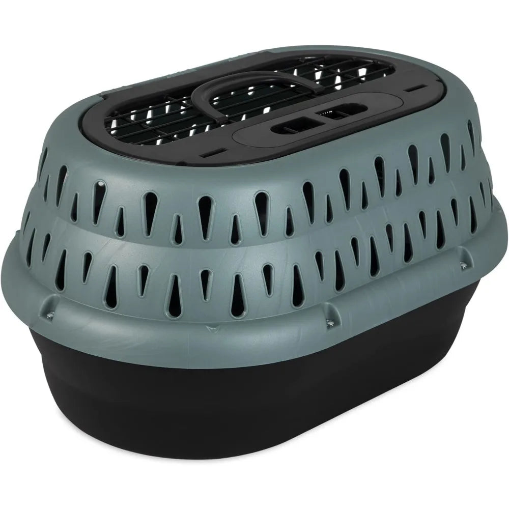 Two-Door Plastic Pet Kennel for Small Dogs-Top/Front Loading-24-Inch Blue Carrier with Airline Approval-Crates