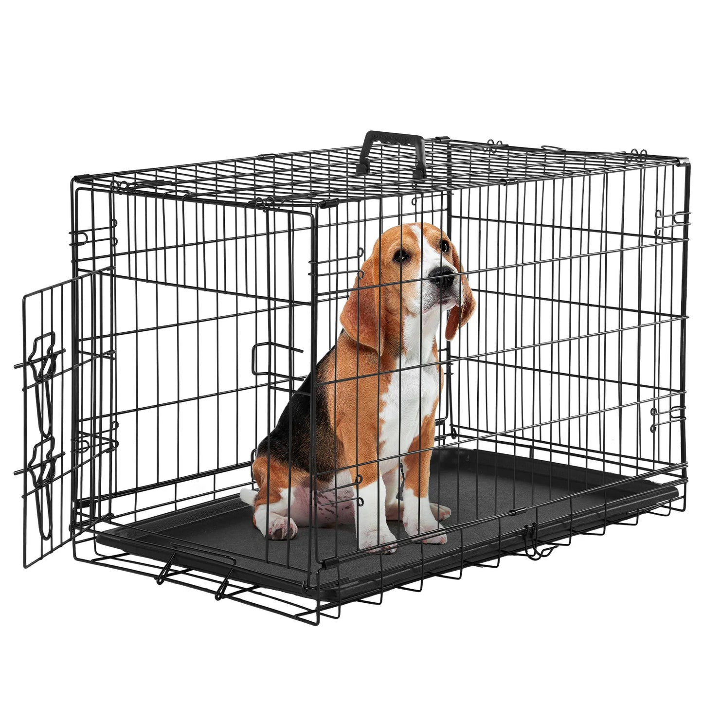 JHK Single Door 30 Inch Folding Metal Wire Dog Cage with Plastic Leak-Proof Pan-Foldable- Sizes S-XL-Crates