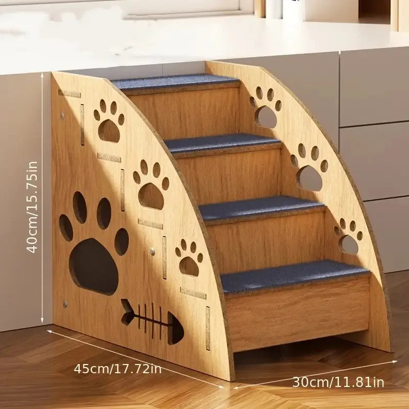 Cute Multi-Level (2-4 Steps) Solid Wood Pet Stairs- Safety Rails-Non-Slip Stairs- Suitable for Bed/Sofa-Pet Stair