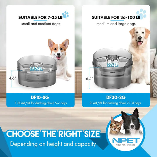 NPET DF10-SG Dog Water Fountain-1.3 Gallon/170oz/5L Large Automatic Dog Water Bowl with Splatter Guard