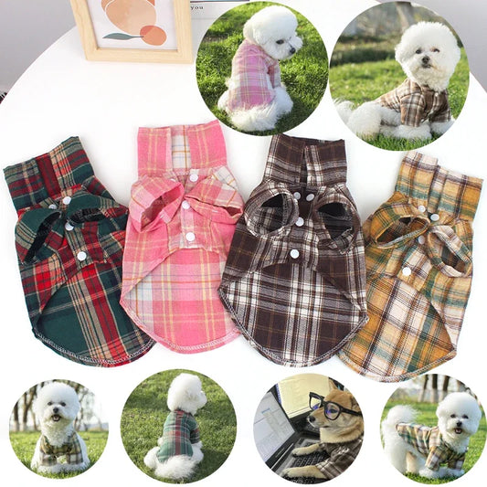 British Style Plaid Dog Vest -Clothes For Small Dogs Chihuahua Cotton Puppy Shirts