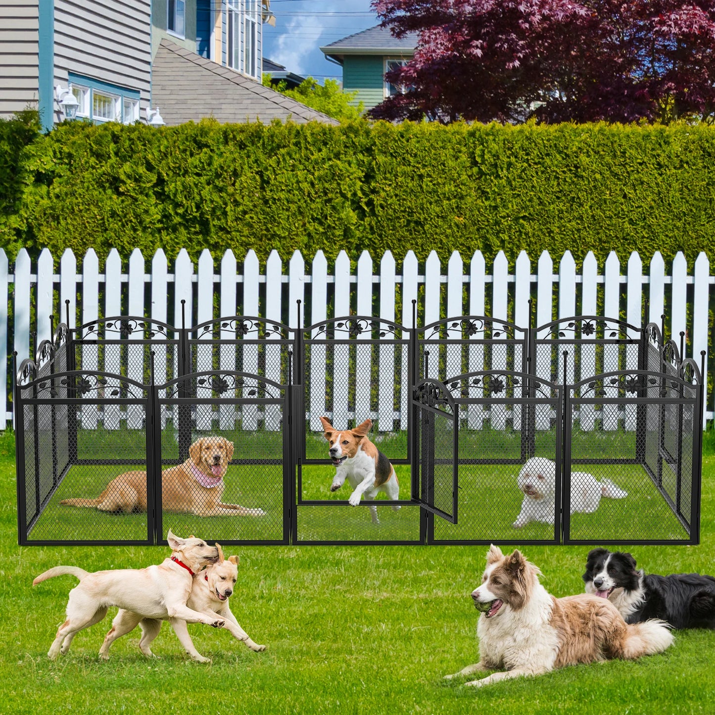 8 Panels DIY Heavy Duty Dog Playpen Fence- Outdoor Indoor  Metal Fence with Waterproof Fertility Pad for Whelping-Training