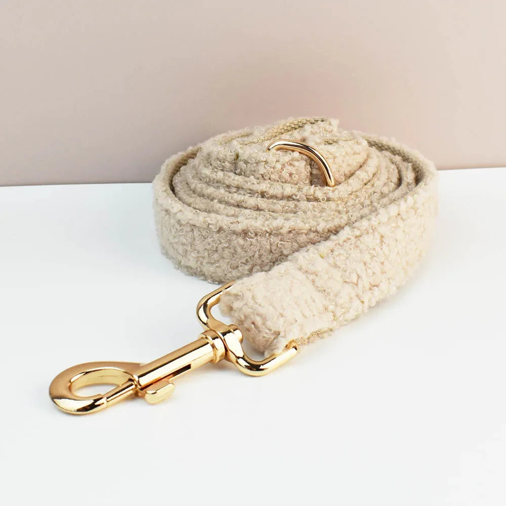 4 pcs Teddy Velvet Dog Collar/Leash Set- Custom Engraved Nameplate-Collars/Leashes