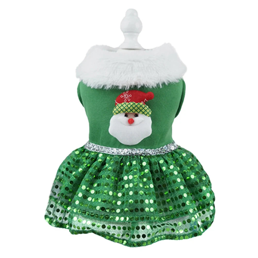 Christmas Dog Girls Winter Dresses- Comfortable Christmas Dog Dress -Soft Red & Green Skirt- Christmas Dress Up