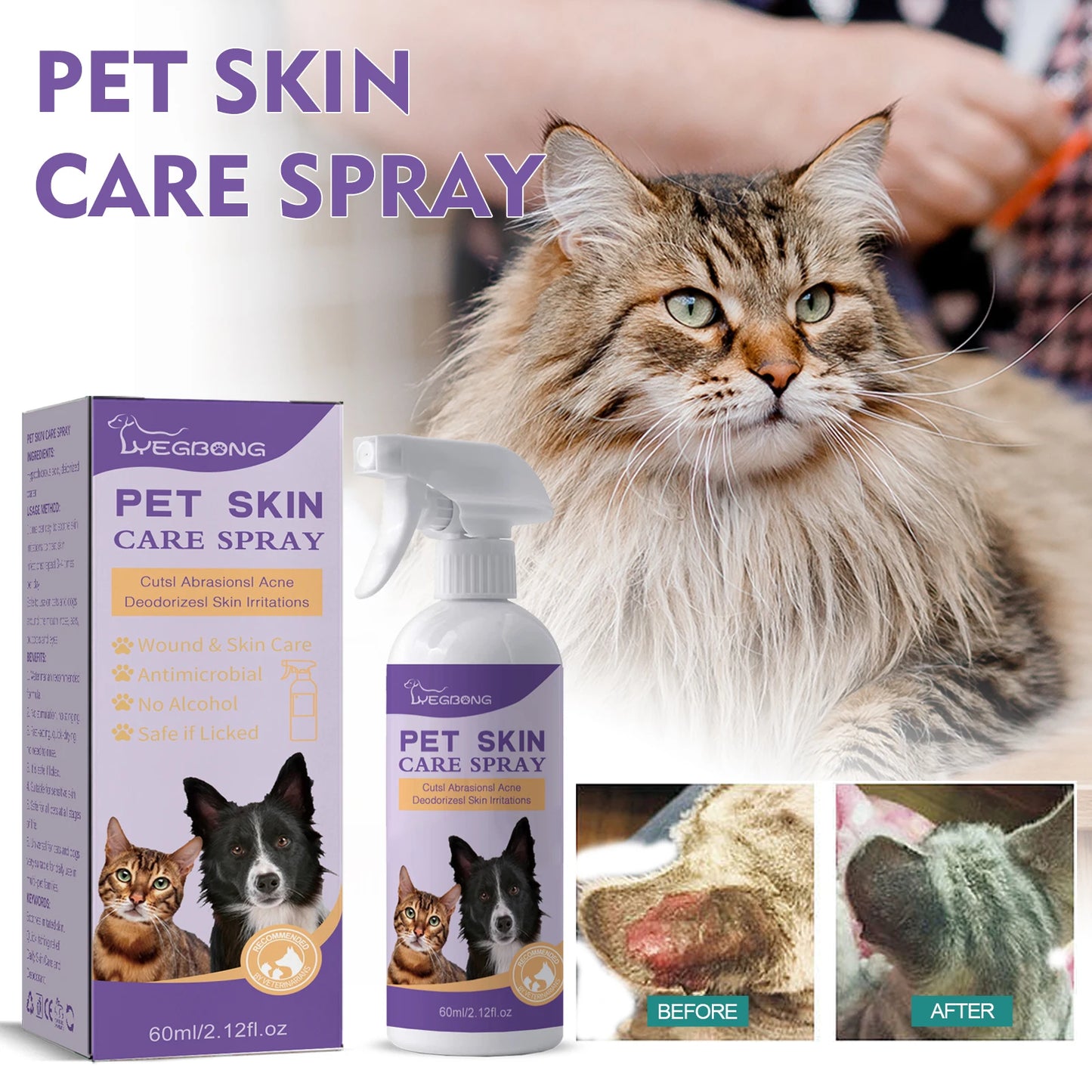 1-4PCS Pet Soothing Skin Spray for Dogs/ Cats- Relieves Itching- Removes Mites- Cleans and Protects Coat Daily Care for Pets