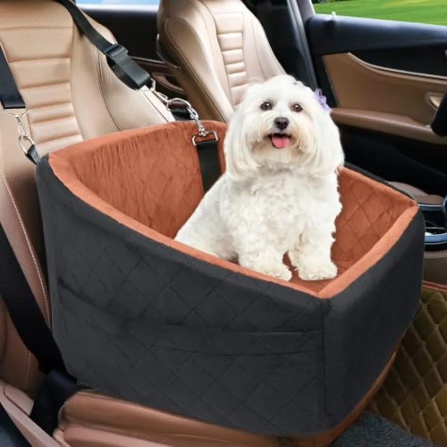 Dog Brown Car Seat- for Small Medium Dogs- Detachable- Washable-Booster Seat- Under 30lbs-Storage Pock-Pet Car Seat