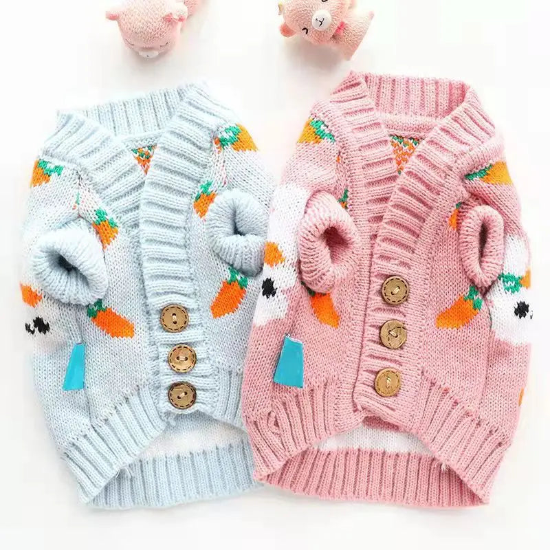 Cute Rabbit Sweater -Autumn Winter Dog Clothing- Warm Blue Sweater -Teddy Bichon Sweater For Small Dogs Pullover Cardigan