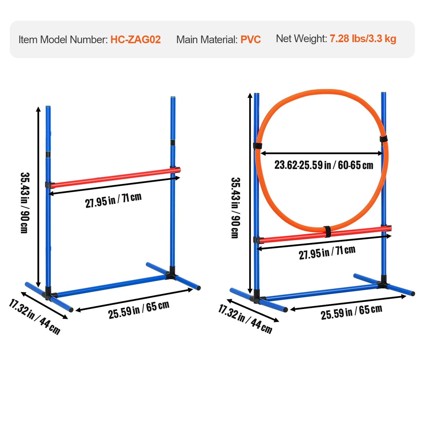 VEVOR Dog Agility Training Equipment 4 PCS Set with Adjustable High Hurdles 6 Weave PolesJump Ring Square Pause Box Whistle