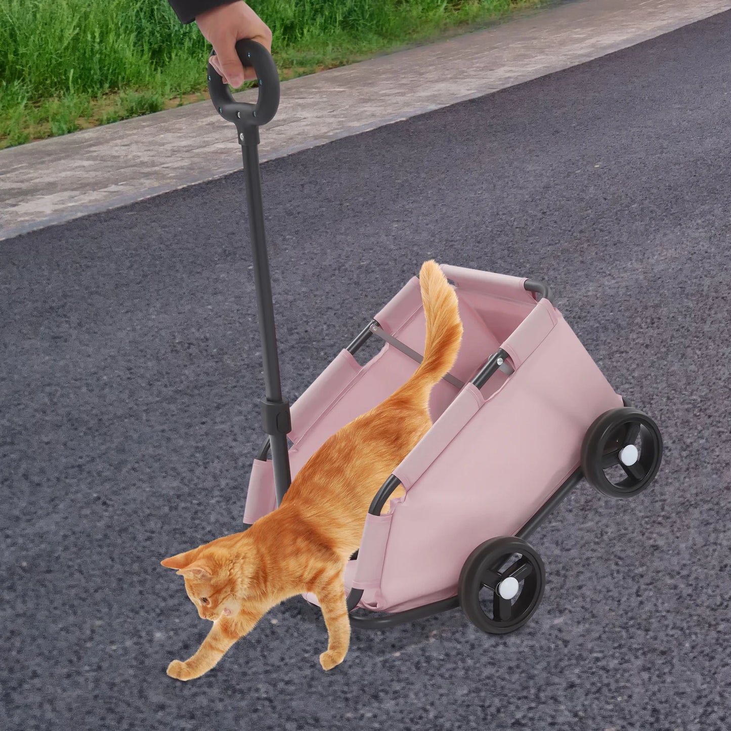 Small Pet Stroller- Folding Dog Cart- 360° Rotating  Handle-Pet Travel Carrier with Safety Buckle- Side Storage Pocket