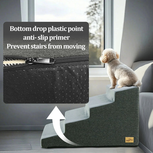 3 and 4 Step Stairs- High Density Foam Stair Ramp with Handle- Non-Slip-Wear Resistant- Washable Cover