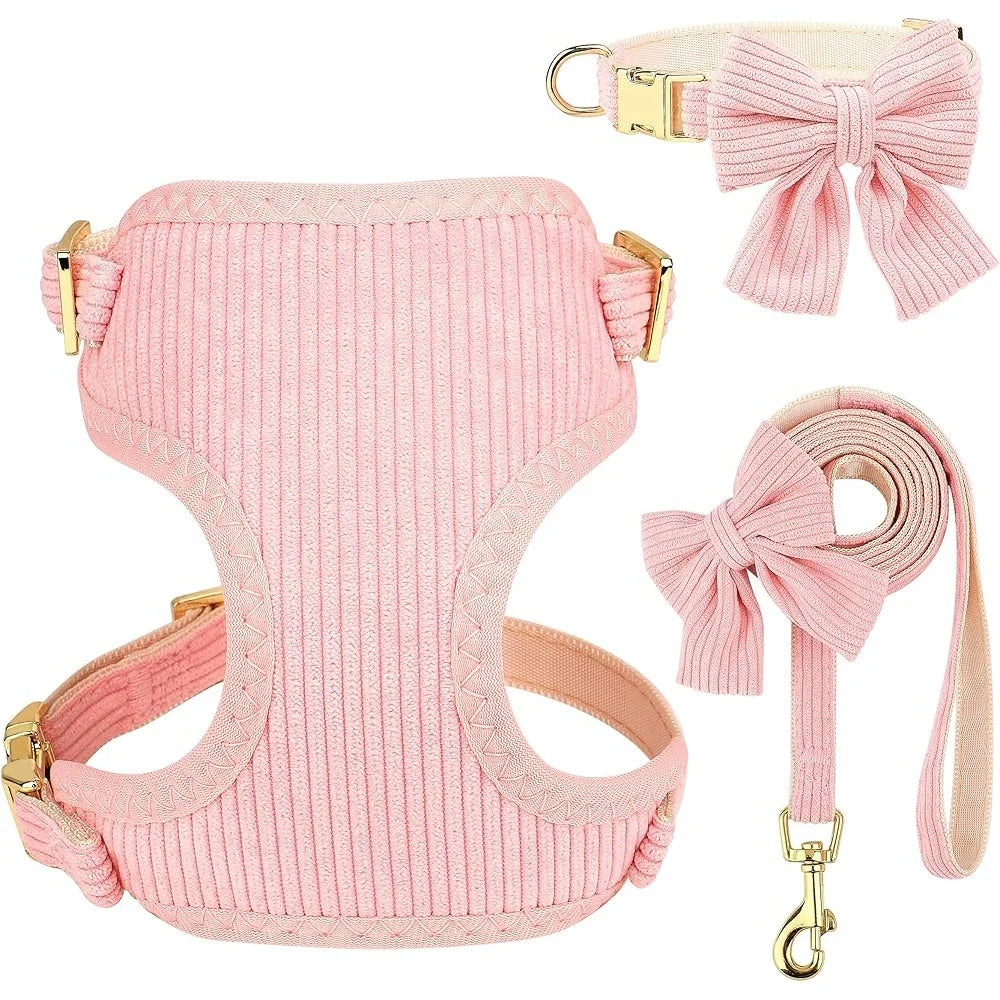 Cute Adjustable Dog Vest Harness Collar Leash Set- Soft Mesh Breathable Comfort Bowtie - size S