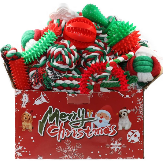 Christmas Dog Toys- Bulk 15 Pack-Puppy Chew Toys for Teething Small Medium Puppies Including Variety Tough Rubber/ Rope Toys-Dog Toys