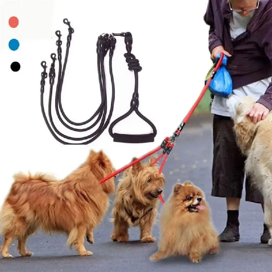 Pet Nylon Double 4 Lead Heads Dog Rope- 2 Way Coupler-Collars/Leashes
