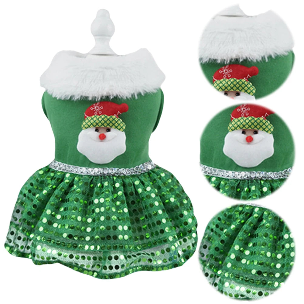Christmas Dog Girls Winter Dresses- Comfortable Christmas Dog Dress -Soft Red & Green Skirt- Christmas Dress Up