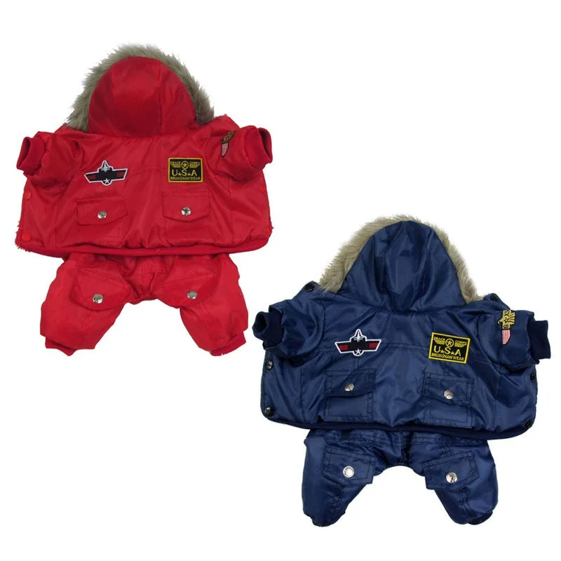Autumn Winter Warm Pet Dog Jumpsuit- Uniform Thicken Hooded Dog Padded Coat- For Small Medium Dogs -Waterproof Coats