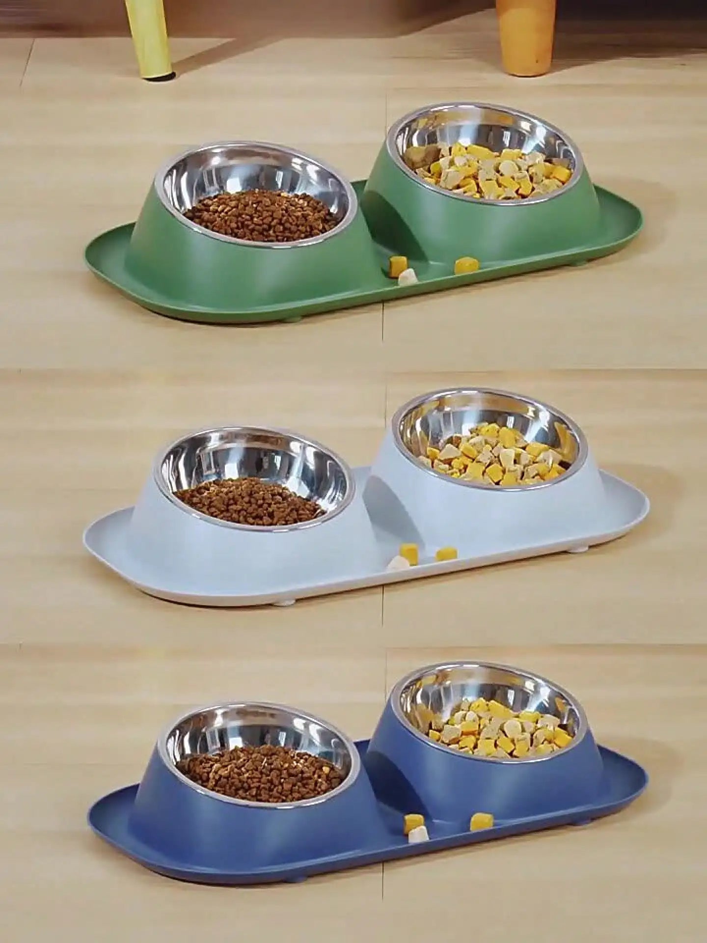 Ceramic Double Dog Bowls With Non-Slip Base – Detachable Stainless Steel- Silicone Food & Water Bowls-Anti-Spill Design- Easy To Clean-Gray-Pet Bowls/Feeding